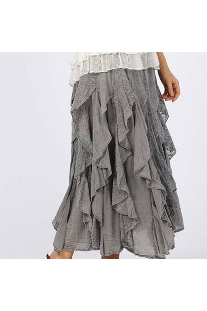 Ruffled Long Cotton Skirt in Charcoal Gray