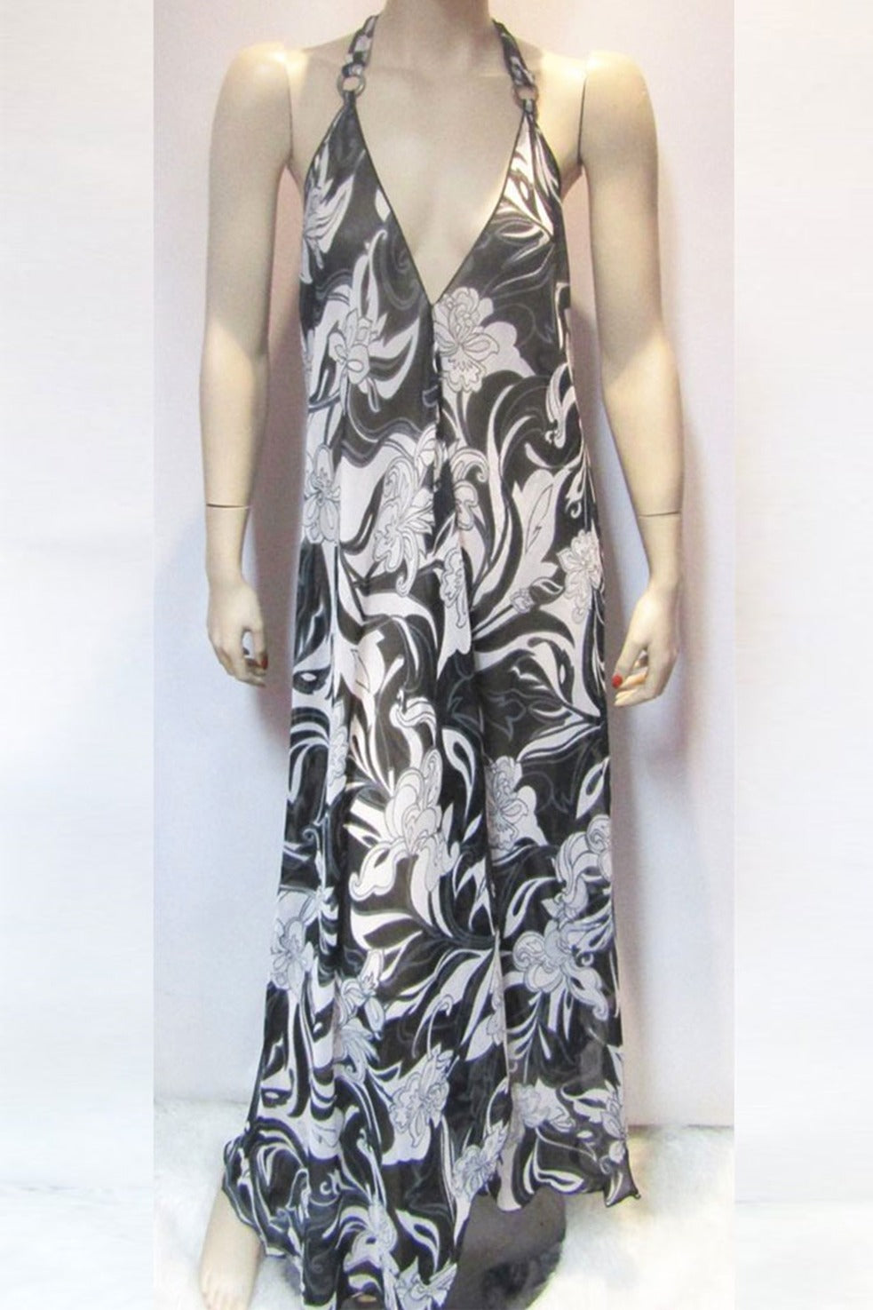 SHEER BLACK FLORAL HALTER DRESS