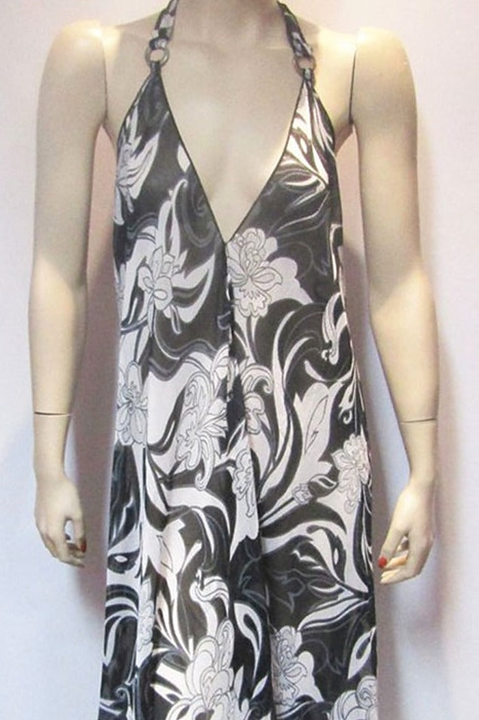 SHEER BLACK FLORAL HALTER DRESS