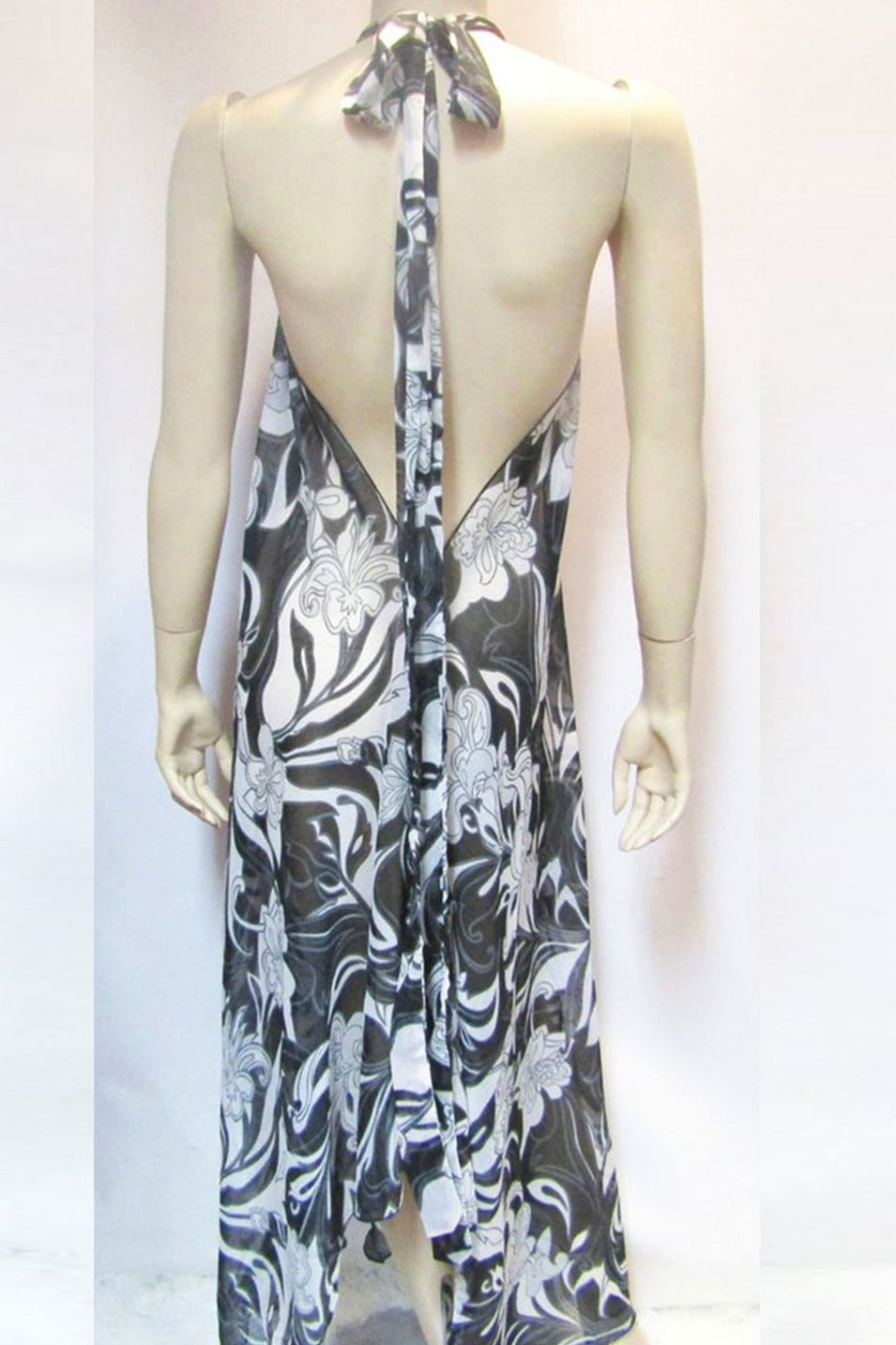 SHEER BLACK FLORAL HALTER DRESS