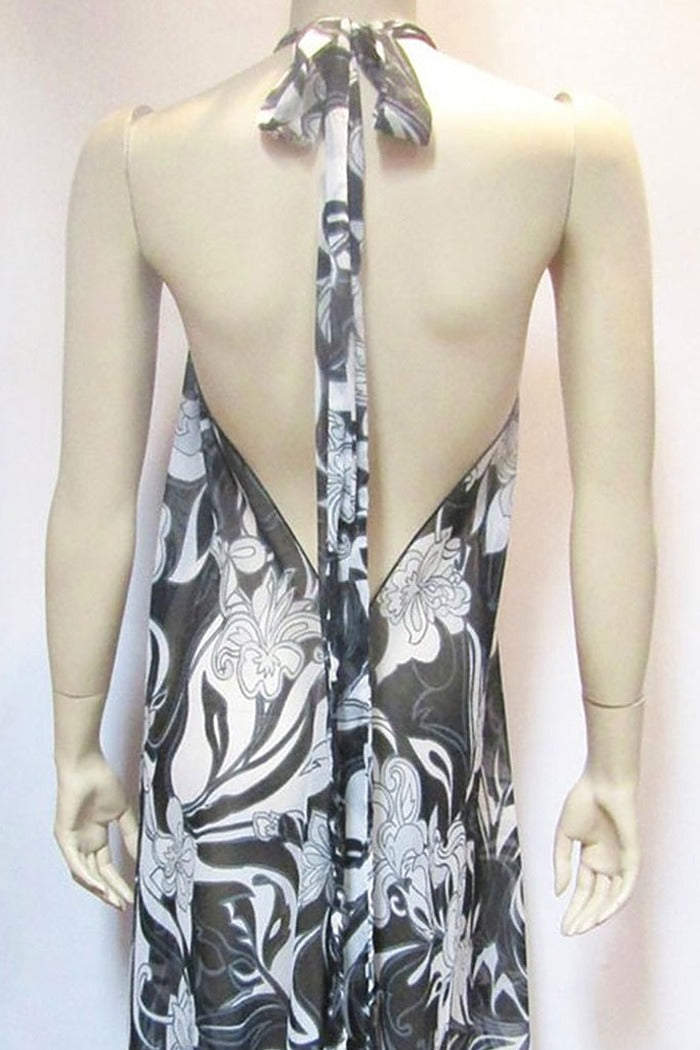 SHEER BLACK FLORAL HALTER DRESS