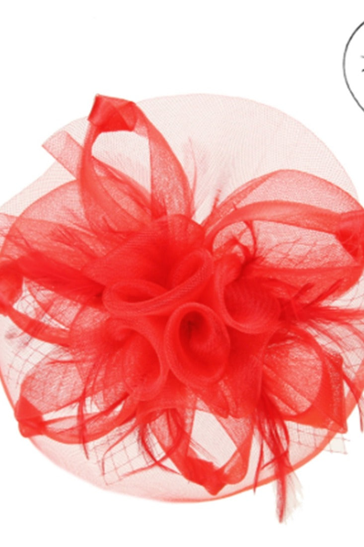 MESH FLORAL VEIL FASCINATOR - Red