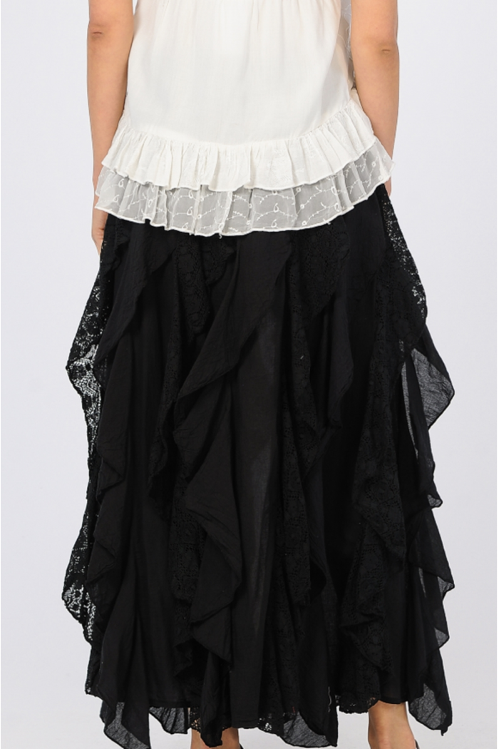 RUFFLED LONG BLACK SKIRT