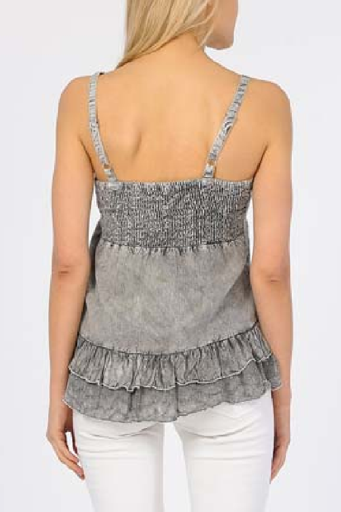 Embroidered Sand Wash Tank Top - Grey