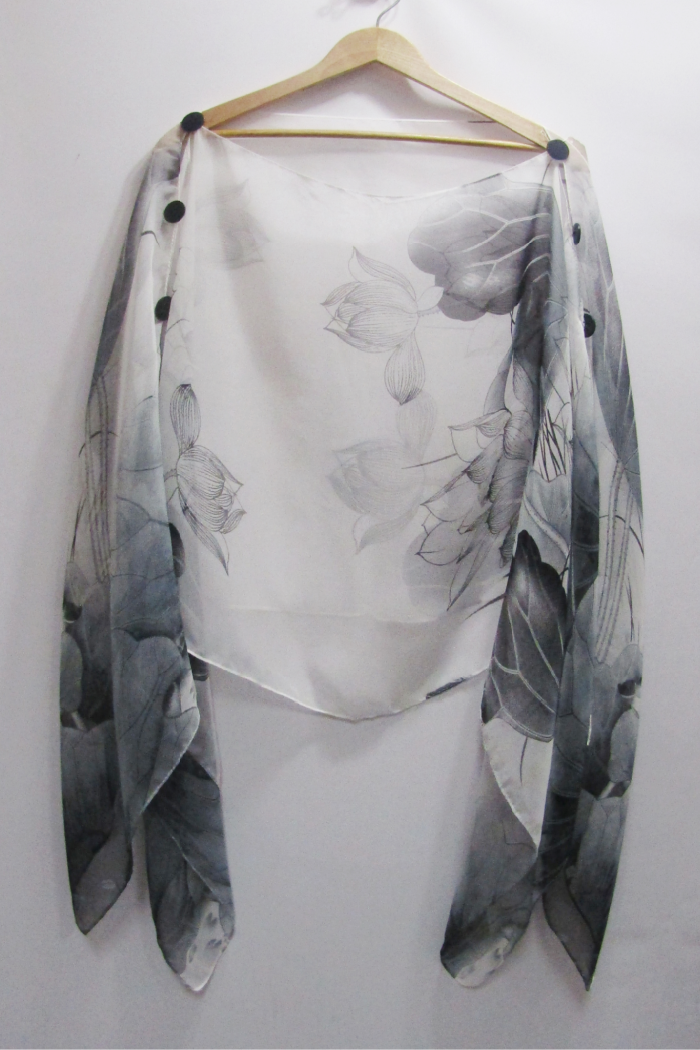 Silky Sheer Poncho - Black/White Lotus