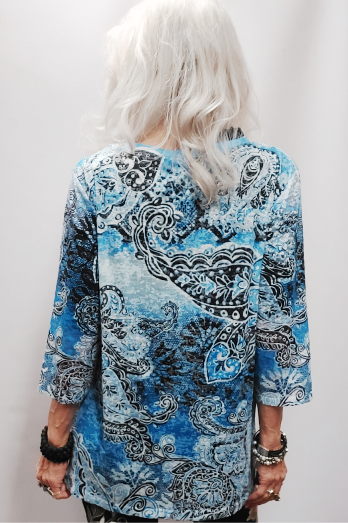 Blue Paisley Rhinestone Detailed Top