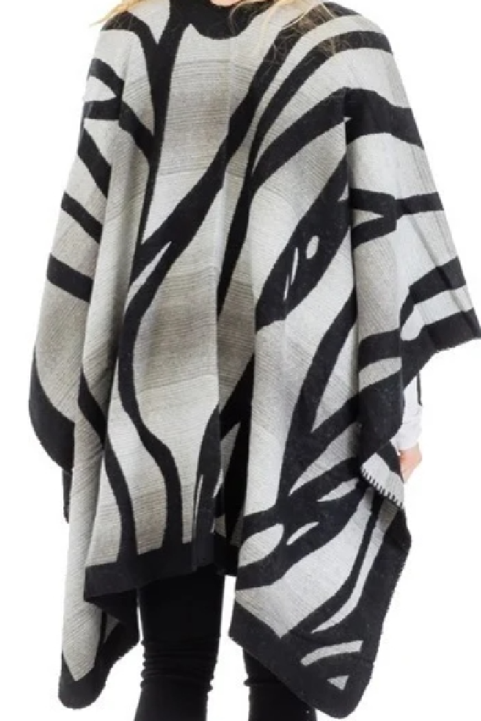 Gray Ombre Dyed Tiger Stripe Ruana Poncho