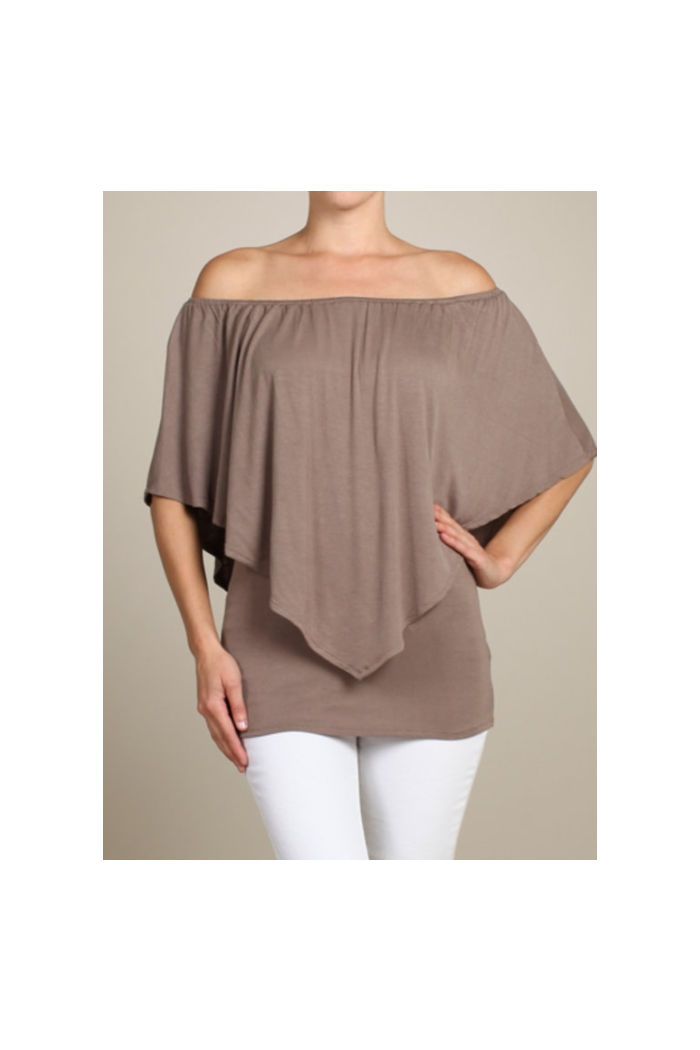Convertible Elasticized Neckline Top - Mocha