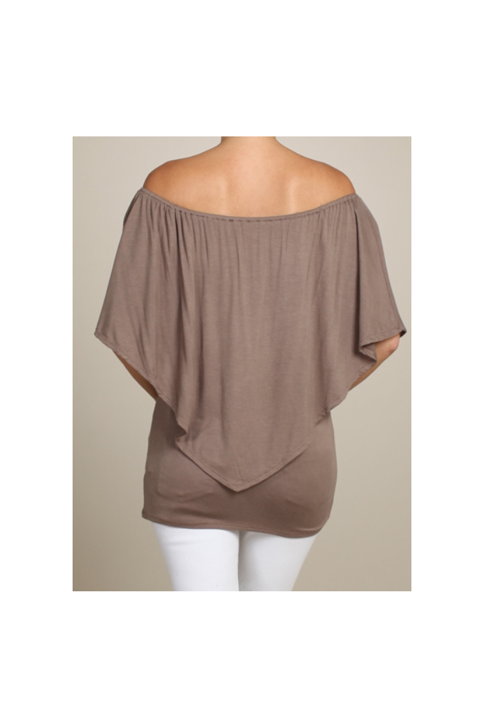 Convertible Elasticized Neckline Top - Mocha