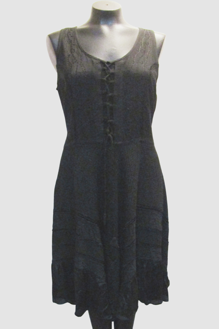 LaceUp Bodice Flared Skirt Black Dress