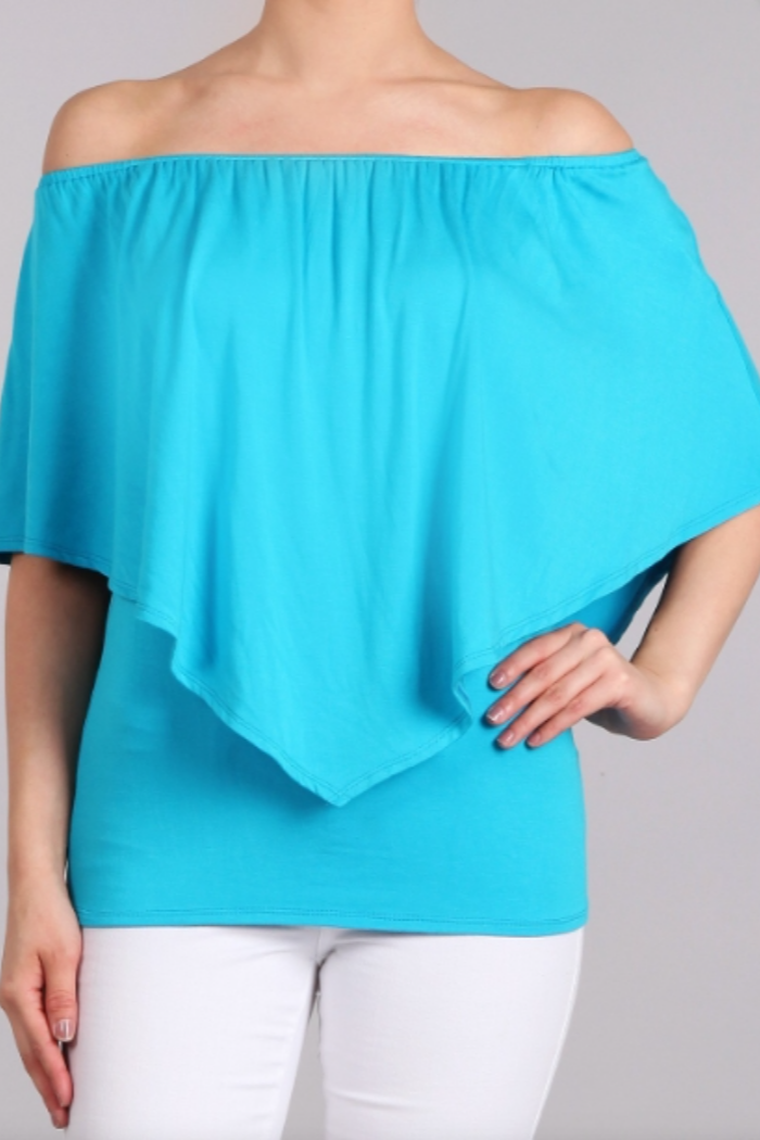 Convertible Neckline Top -Plus Turquoise