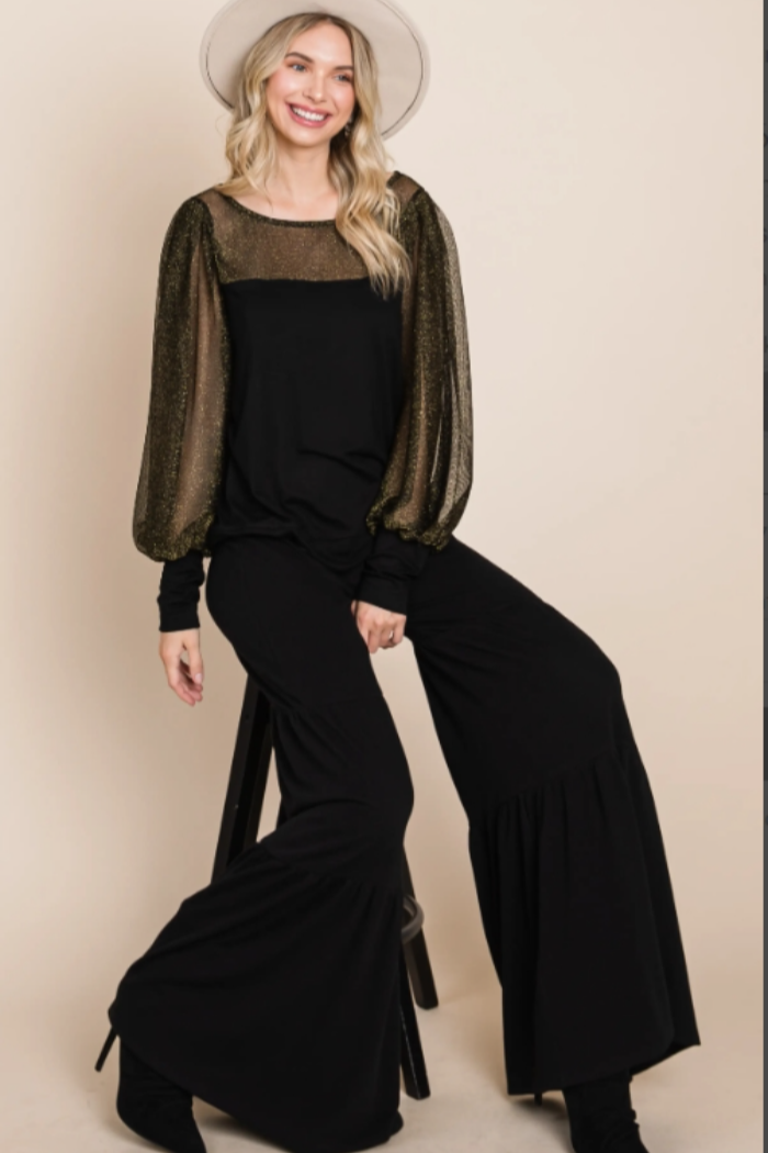 Gray Knit Tiered Ruffle Palazzo Pant