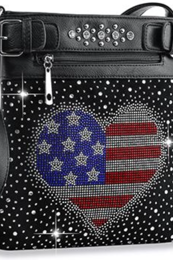 Rhinestone Americana Heart Flag Crossbody Sling