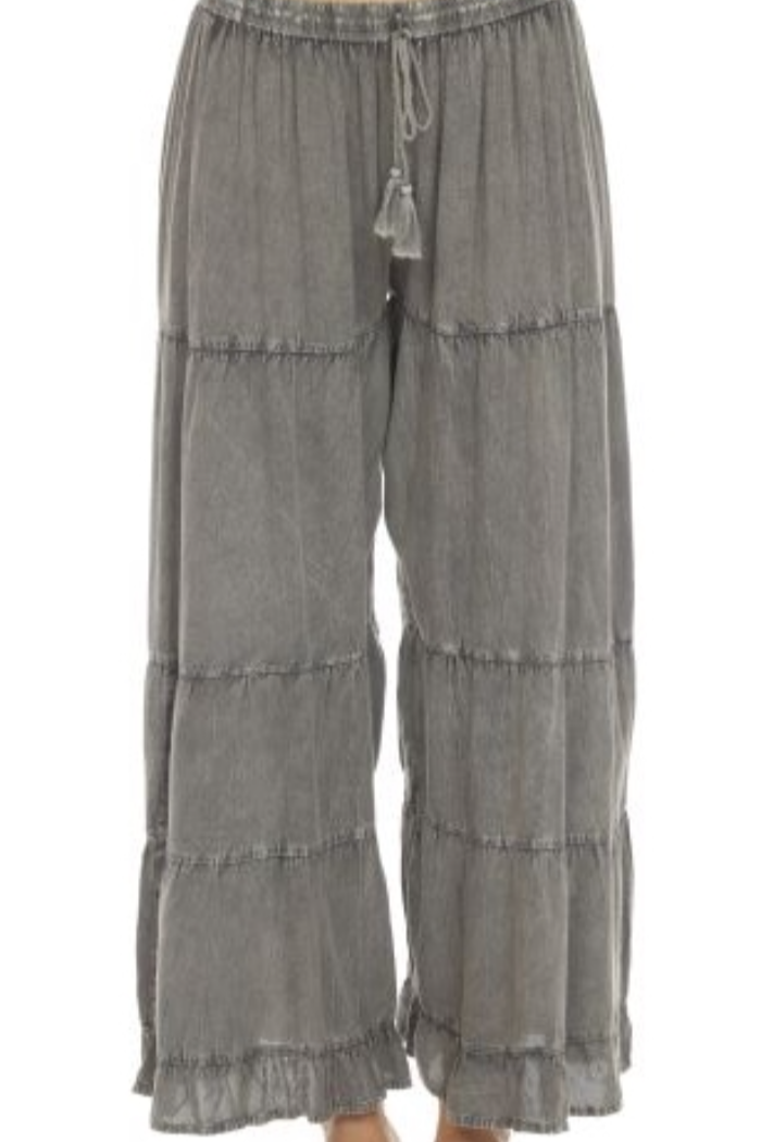 Rayon Tiered Pant in Grey Stone Wash
