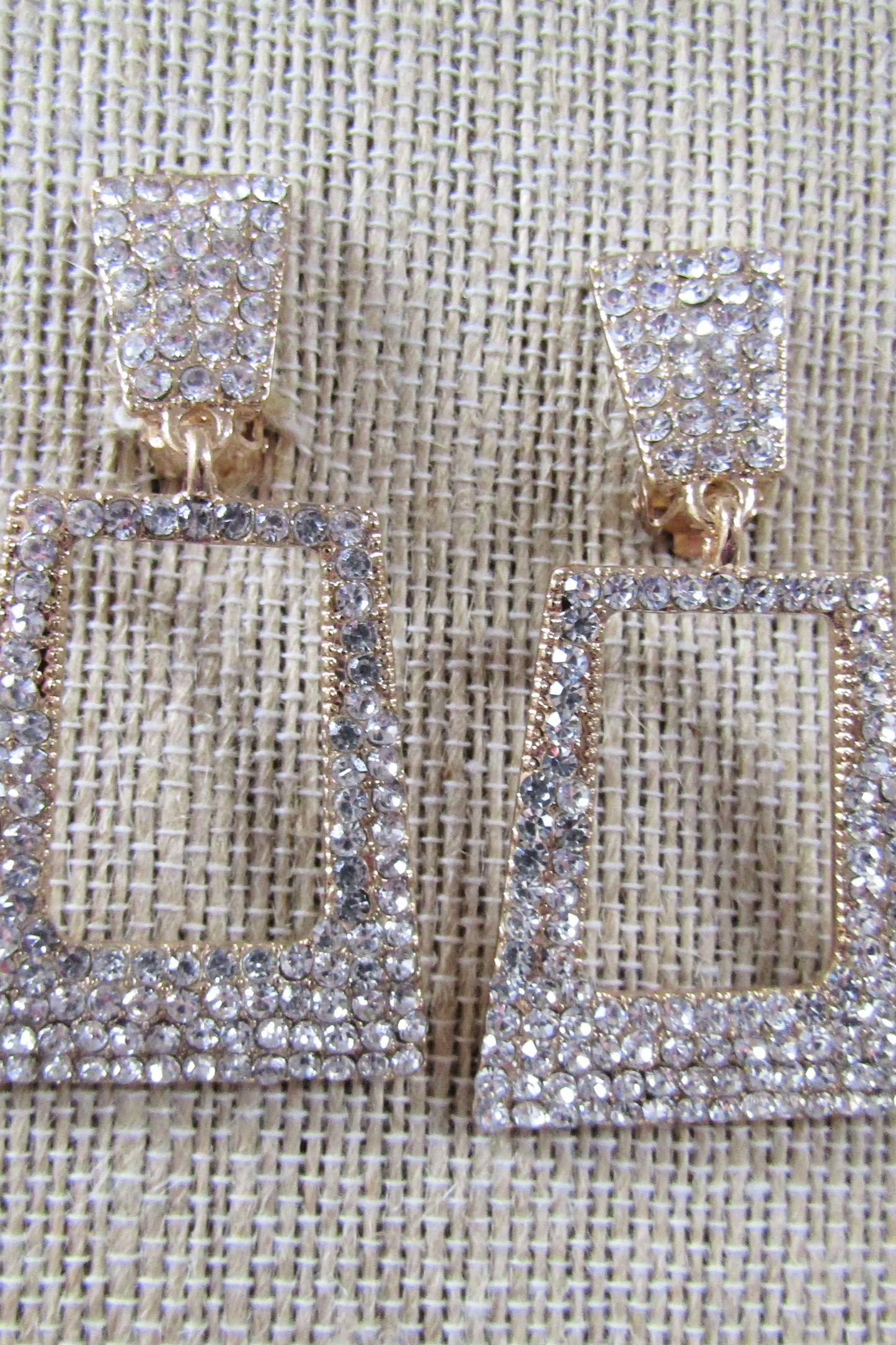 Rectangular Clear Rhinestone Drop Clip Earring