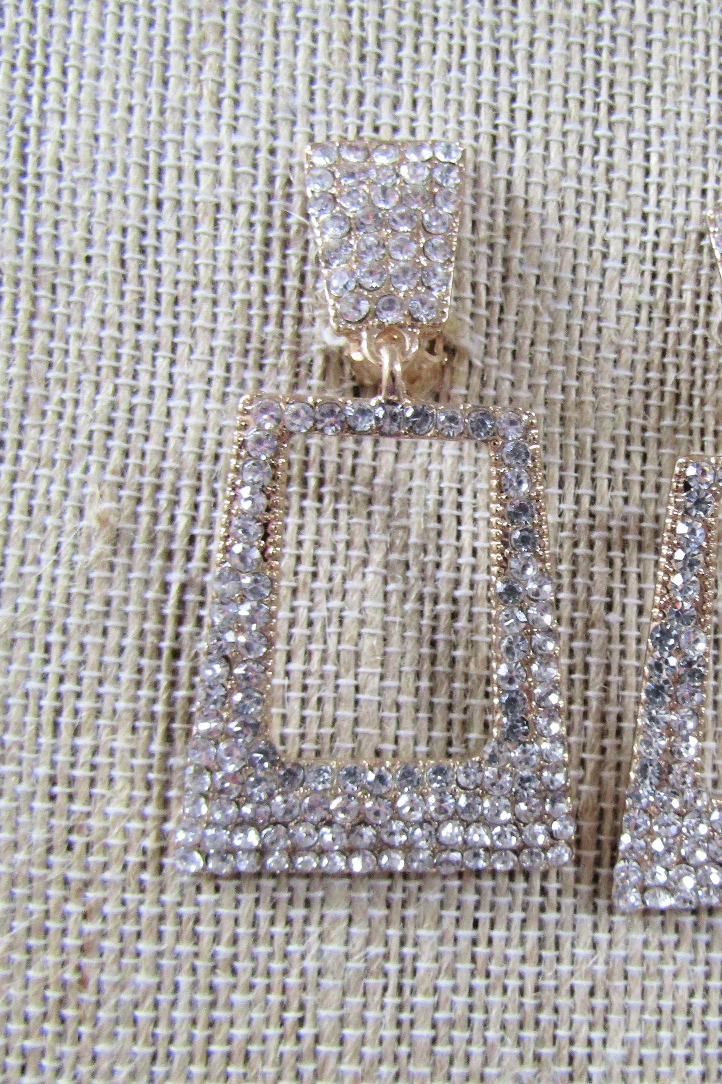 Rectangular Clear Rhinestone Drop Clip Earring