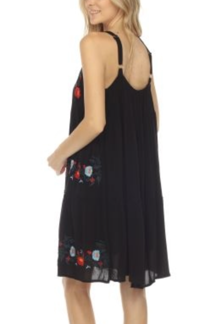 Black Embroidered Spaghetti Strap Dress
