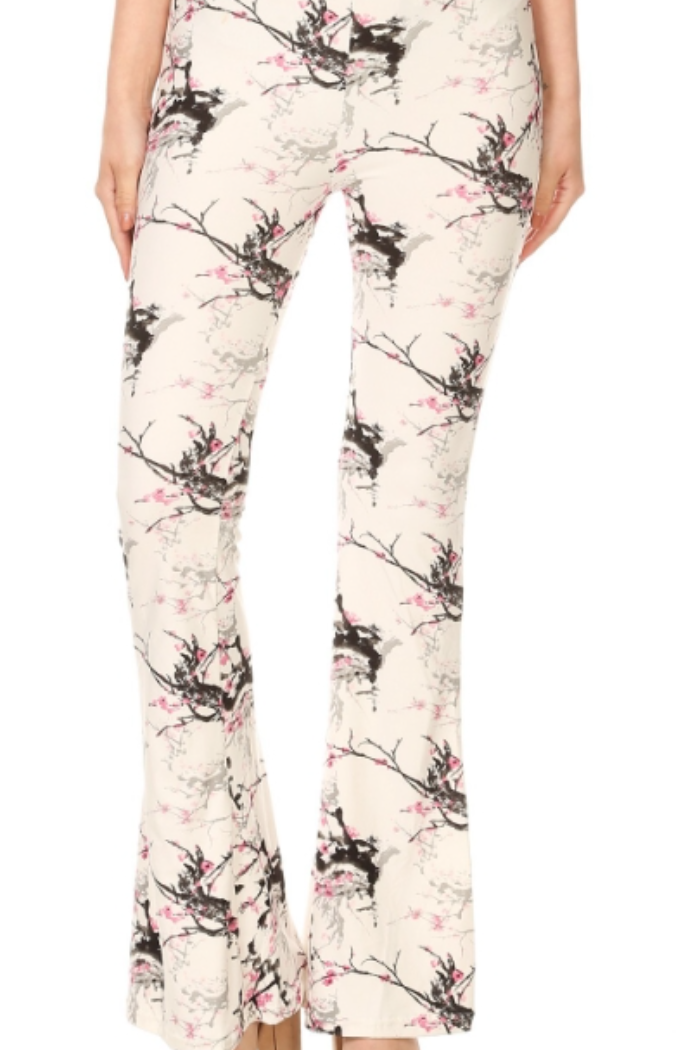 Palazzo Pant - Cherry Blossom Print on White