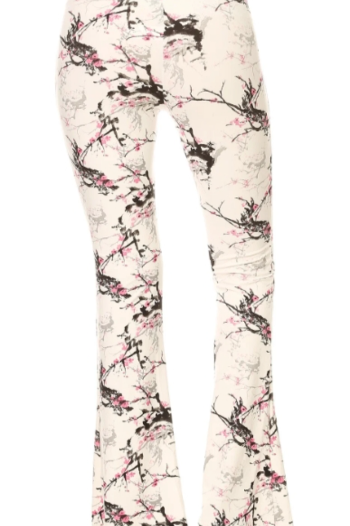Palazzo Pant - Cherry Blossom Print on White