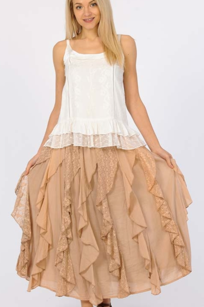Ruffled Long Cotton Skirt in Sand