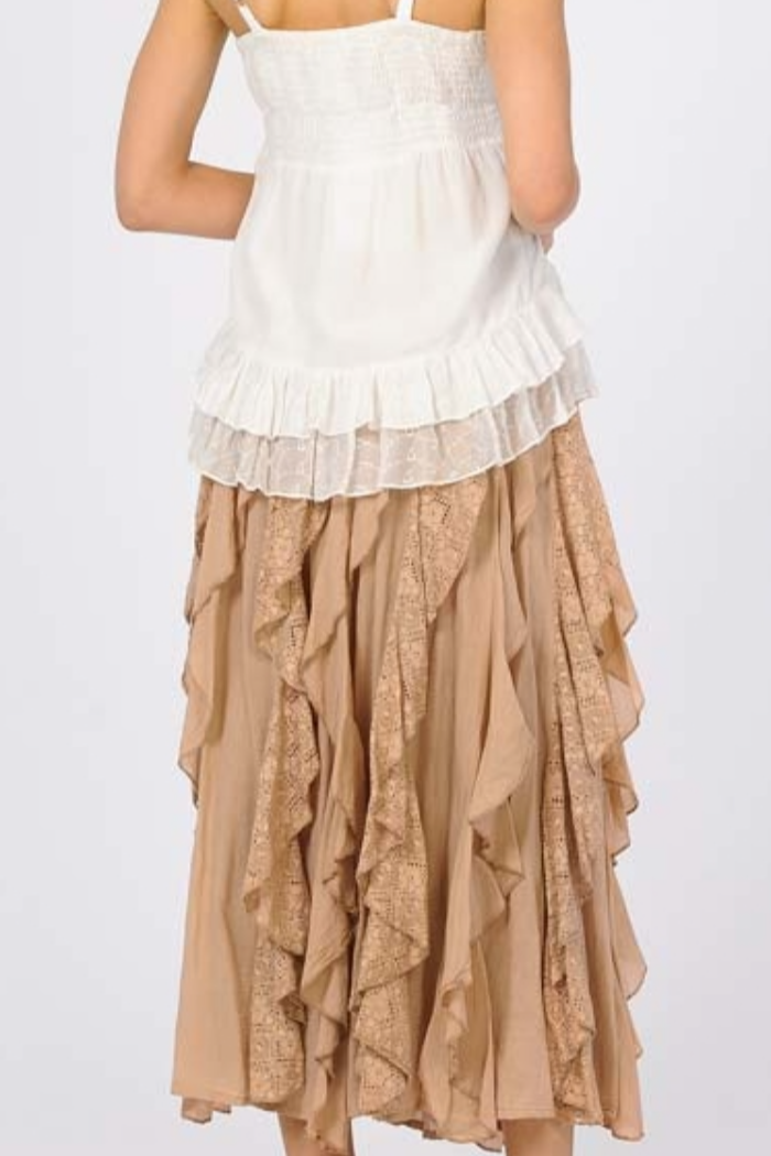 Ruffled Long Cotton Skirt in Sand