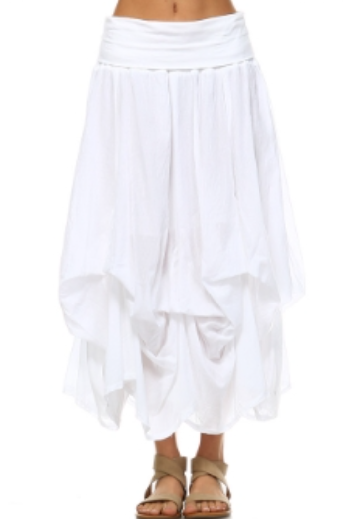 Cotton Bubble Maxi Skirt in White
