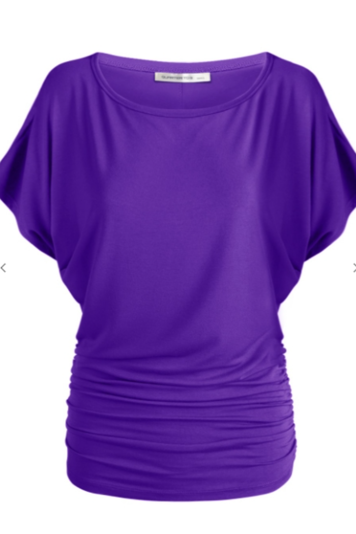 Short Sleeve Boat Neck Dolman Top in Purple