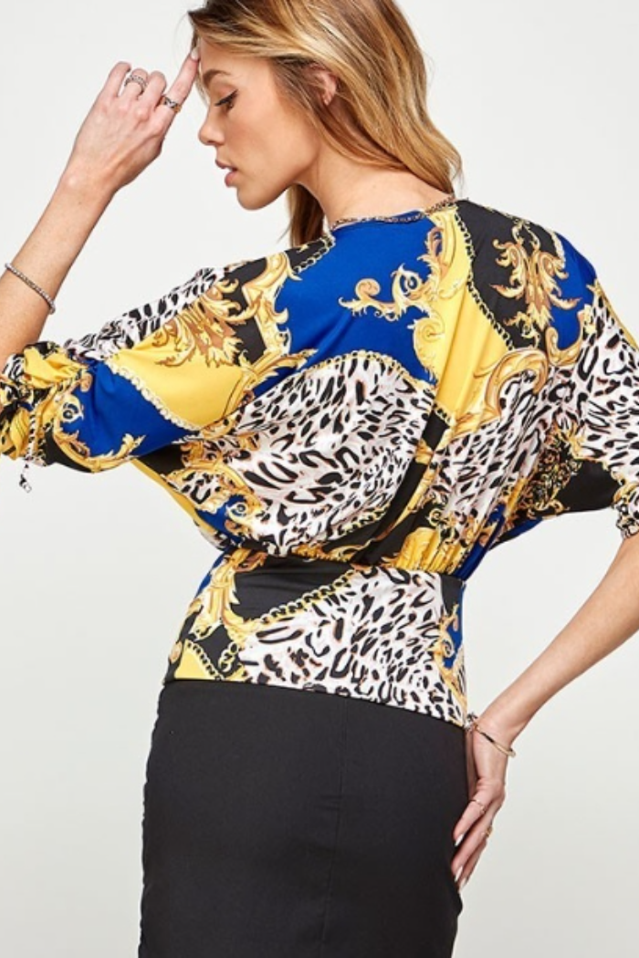 Drawstring Dolman Sleeve Knit Surplice Top