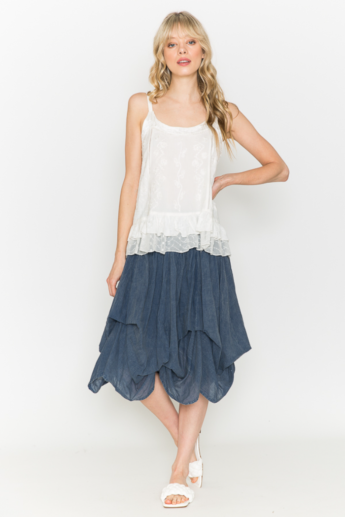 Cotton Bubble Mini Skirt in Denim Blue