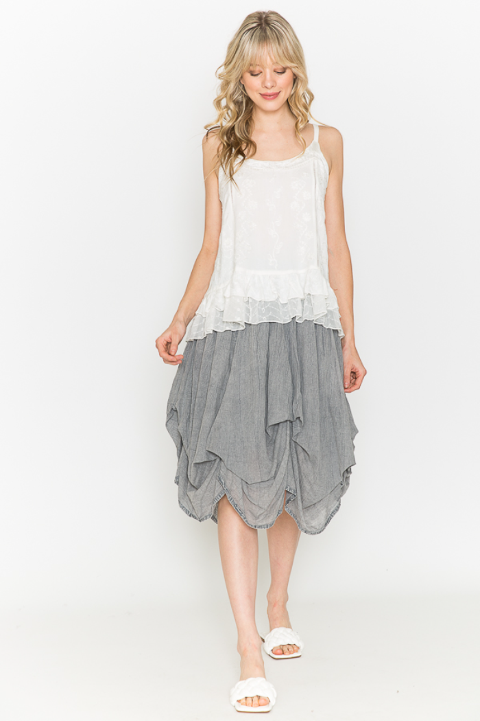 Cotton Bubble Mini Skirt in Grey
