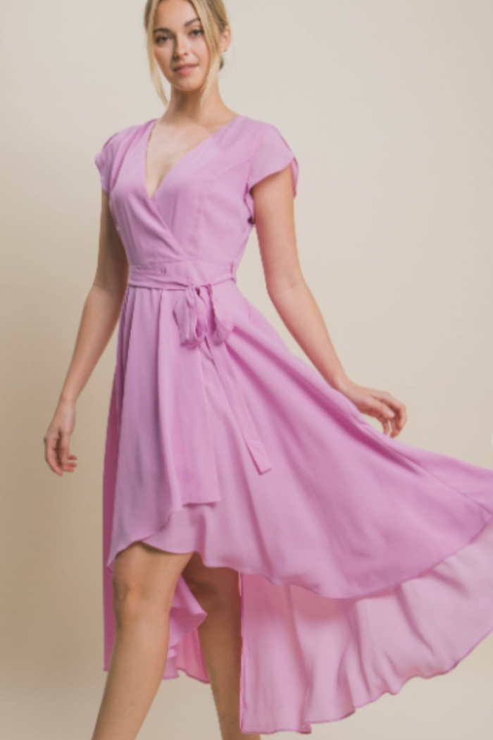 Ruffled Hi-Lo Chiffony Maxi Dress