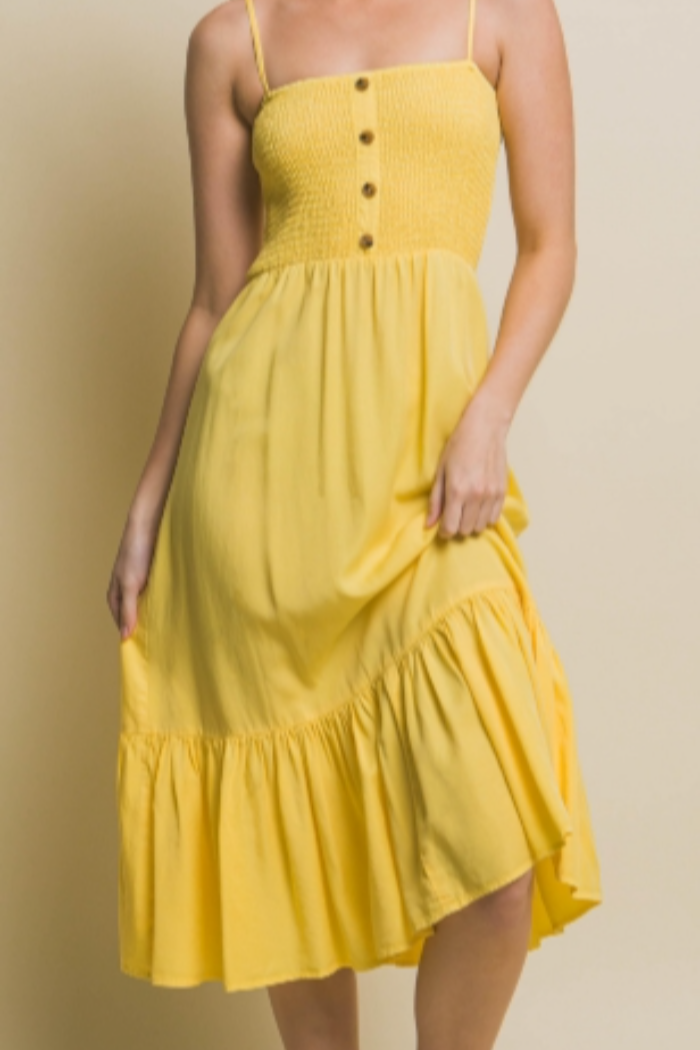 Smocked Yellow Maxi Tencel Dress