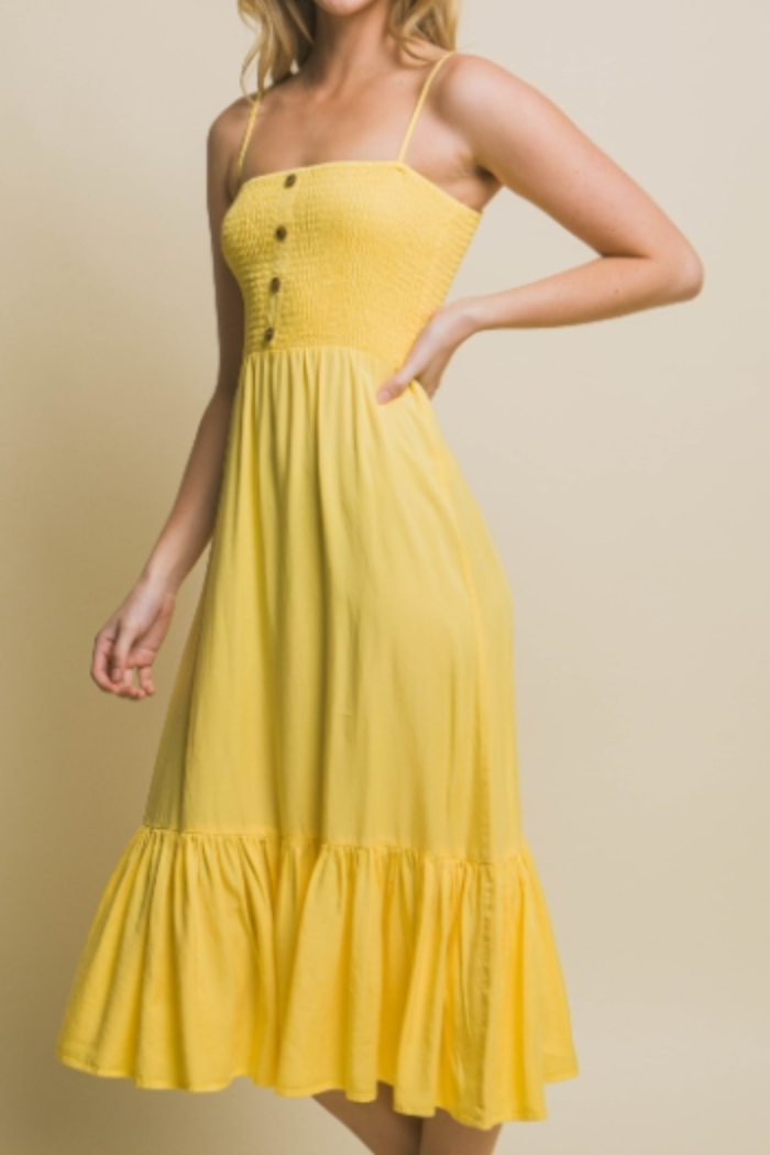 Smocked Yellow Maxi Tencel Dress