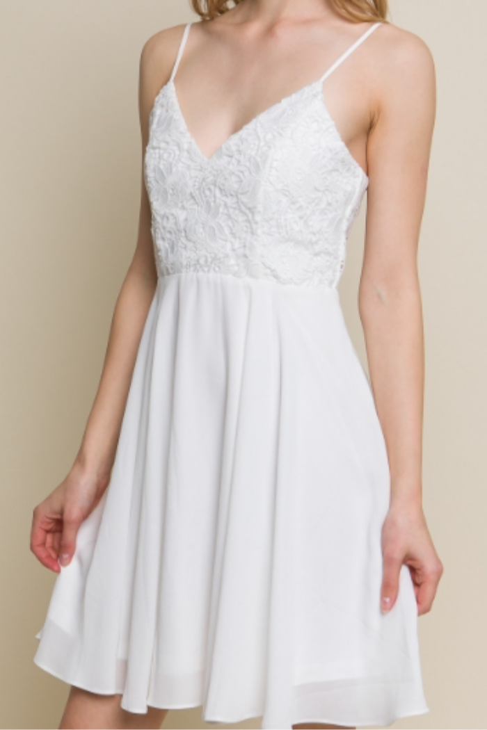 Crochet Lace White Skater Dress