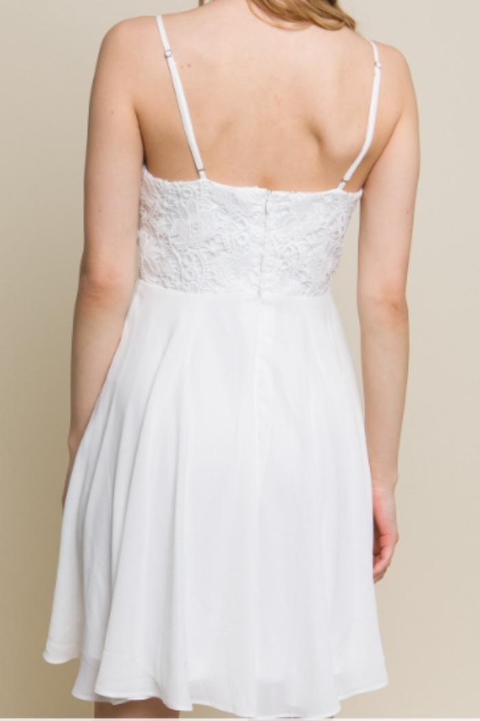 Crochet Lace White Skater Dress