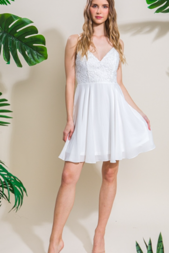Crochet Lace White Skater Dress