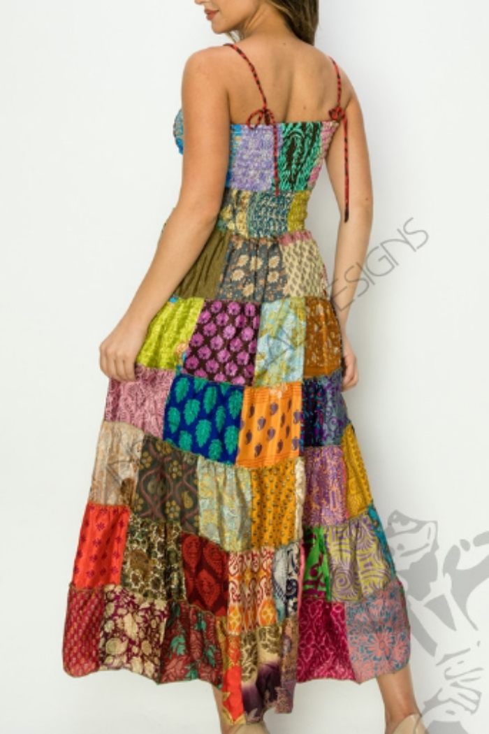 Patchwork Smocktop Maxi Dress