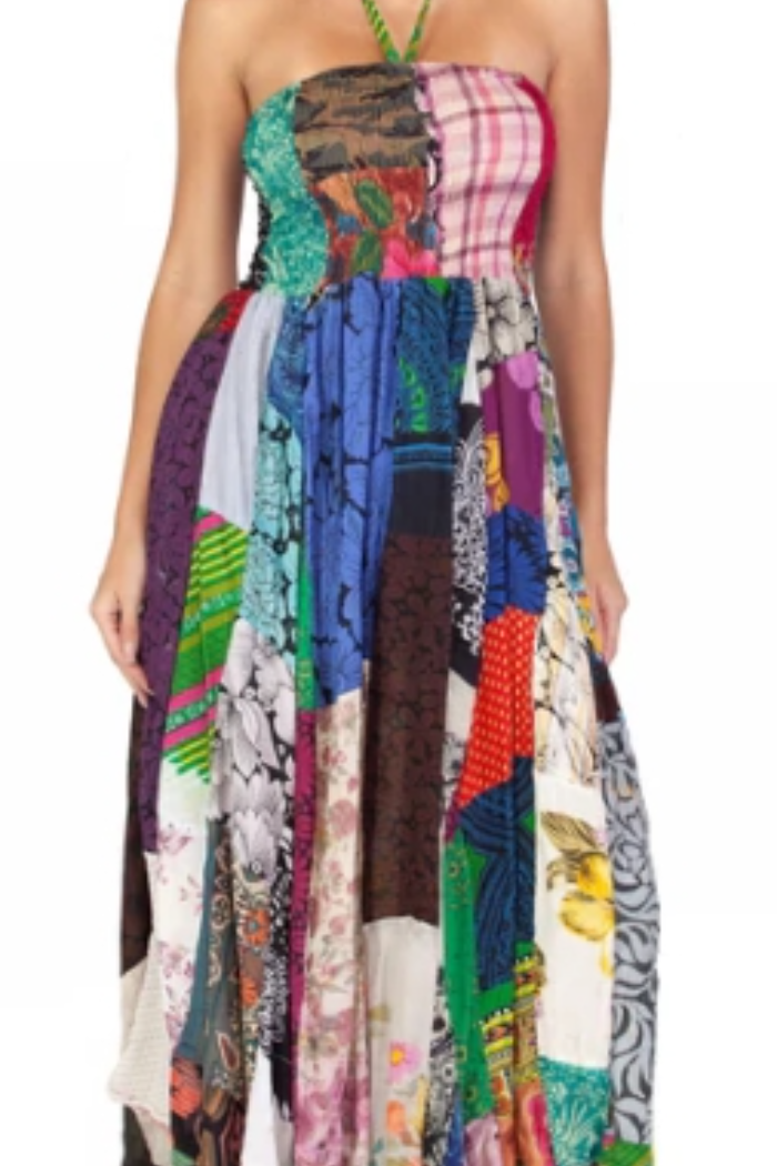 Patchwork Strapless Smocktop Maxi Dress