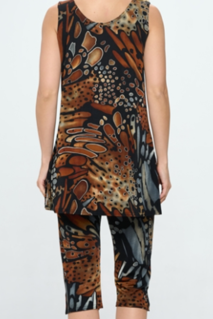Bronze Brown Print Sleeveless Capri Set