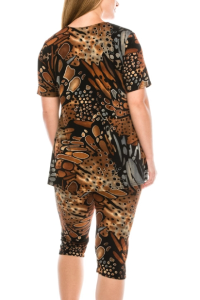 Bronze Brown Short Sleeve Capri Set