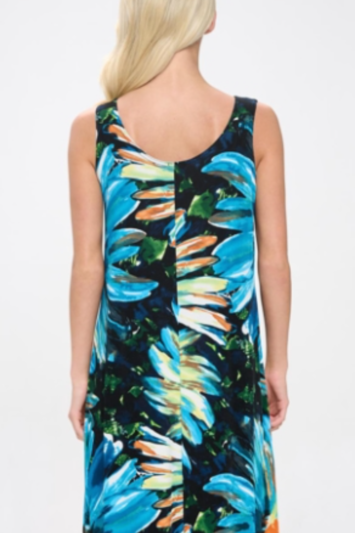 Turquoise Floral Sleeveless Maxi Tank Dress