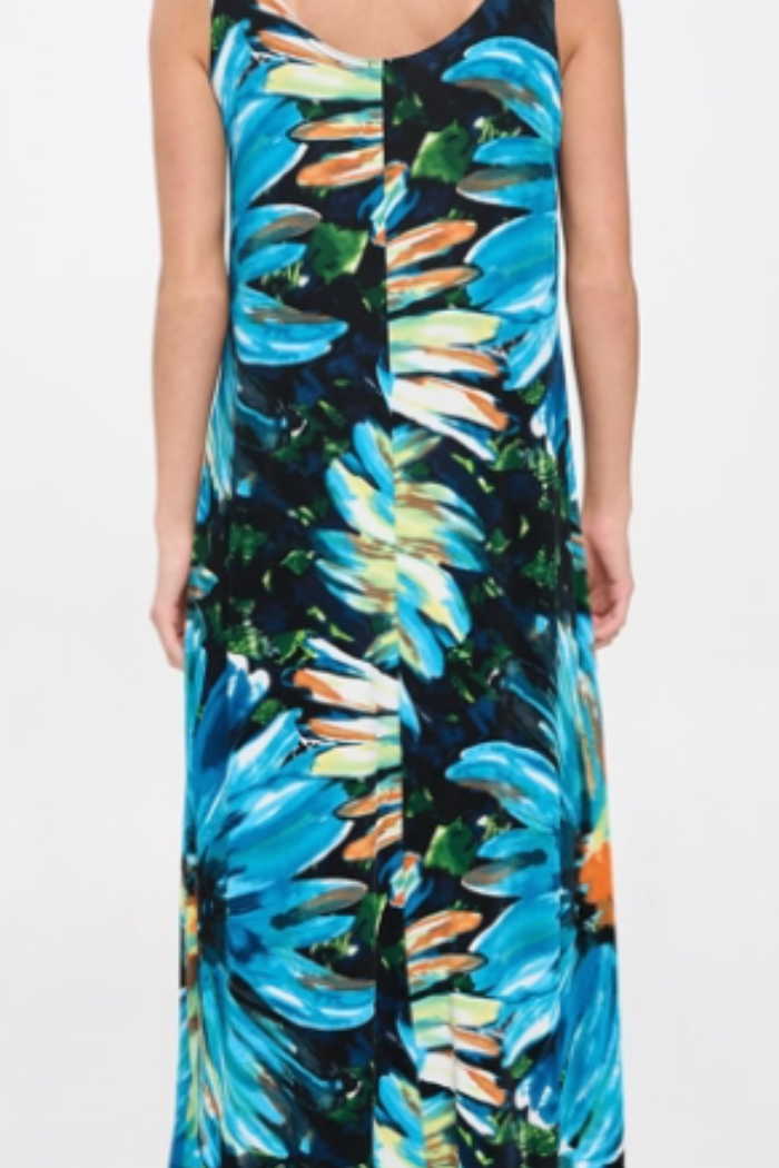 Turquoise Floral Sleeveless Maxi Tank Dress