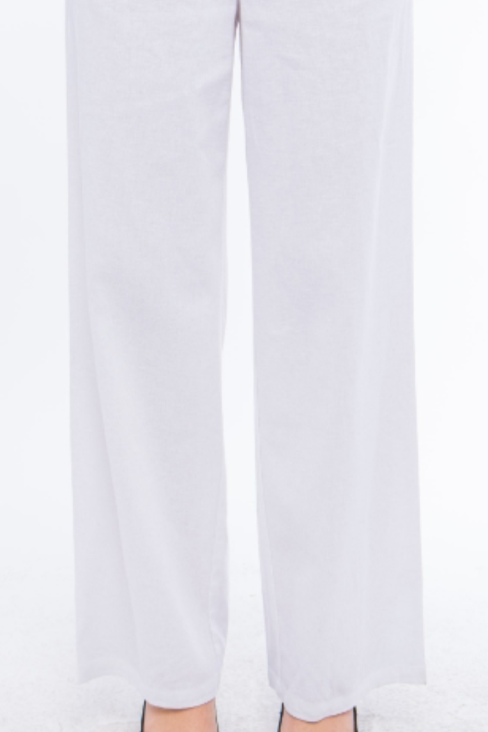 Linen Blend Full Cut Drawstring Pant in White