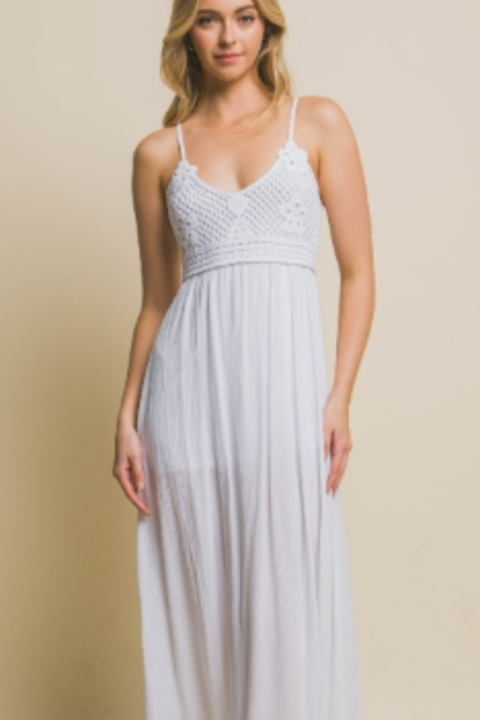 Crochet Lace Top Open Back White Maxi Dress Crochet Lace Top Open Back White Maxi Dress