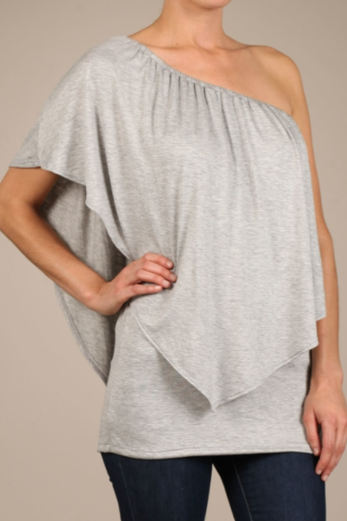 Convertible Elasticized Neckline Top - Heather Grey