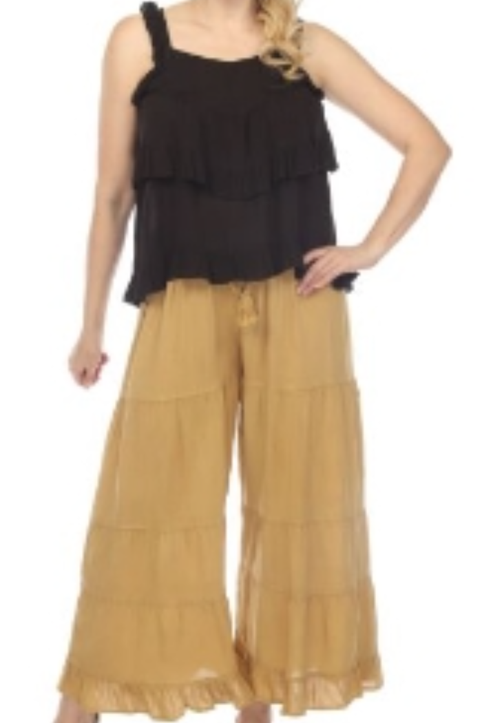 Rayon Tiered Pant in Mustard Stone Wash