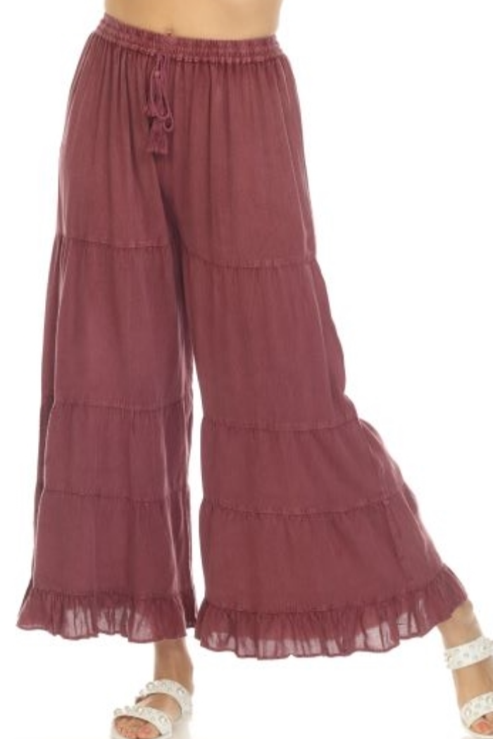 Rayon Tiered Pant in Dusty Rose Stone Wash