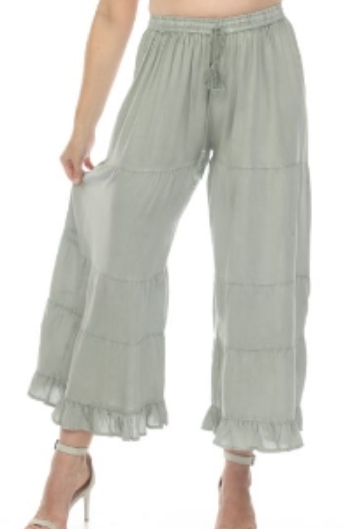 Rayon Tiered Pant in Sage Stone Wash