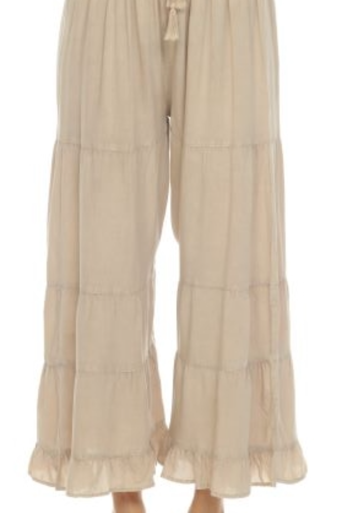 Rayon Tiered Pant in Sand Stone Wash