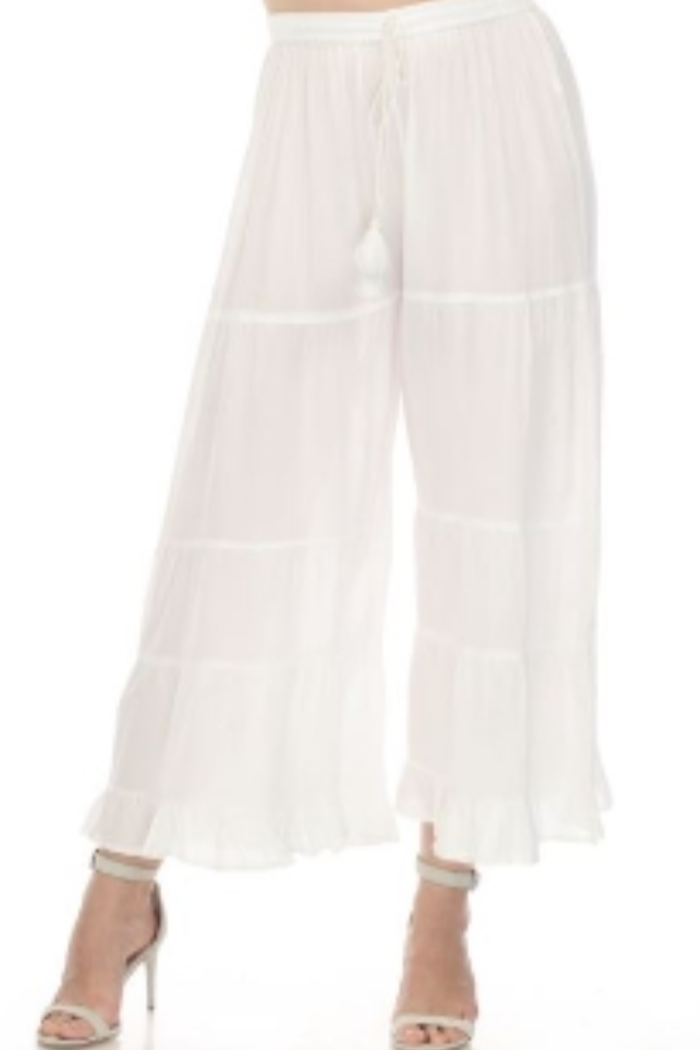 Rayon Tiered Pant in White
